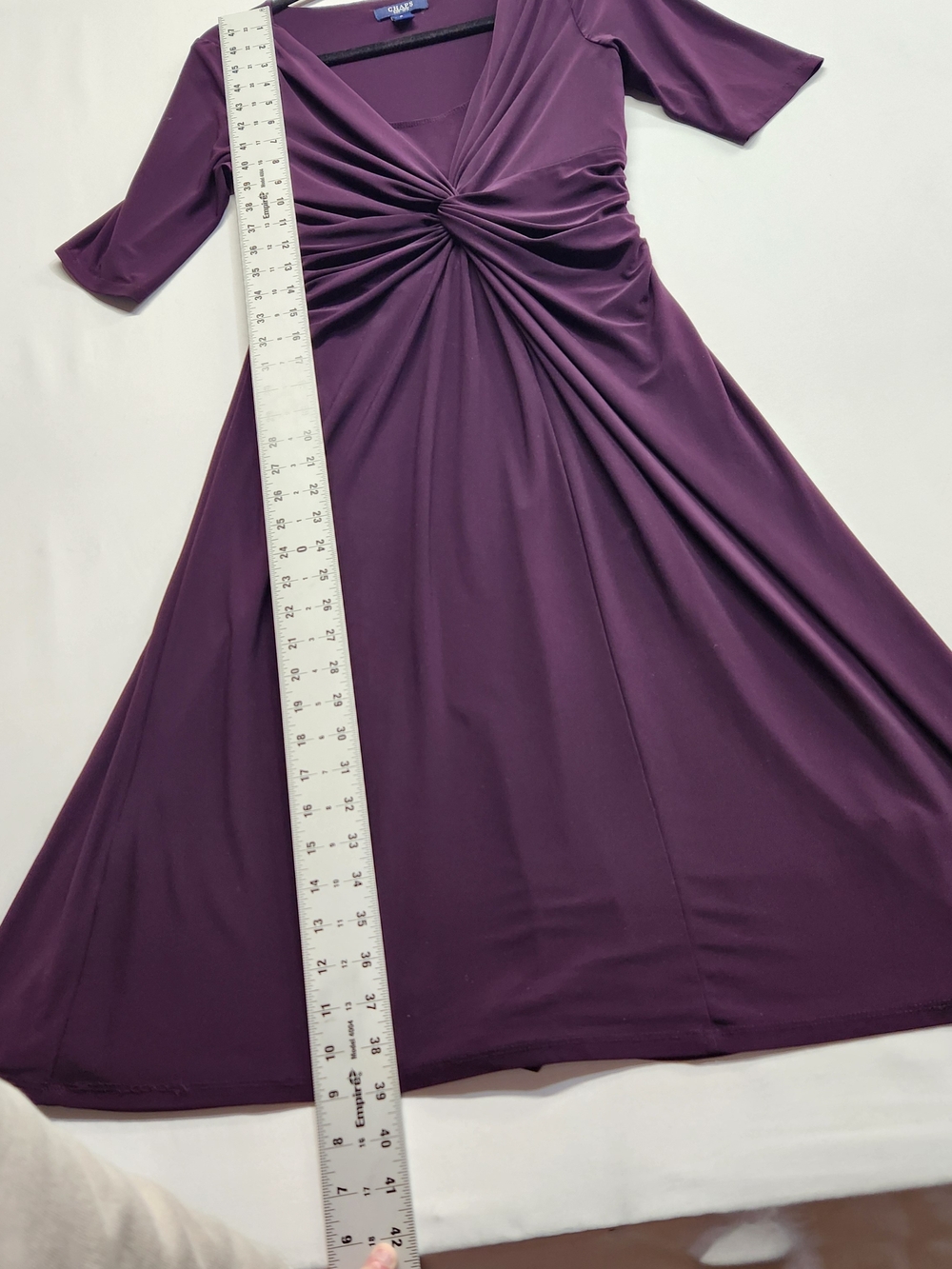 ⭐️Chaps Plum Purple Twist Front Midi Dress Small S V Neck Ruched Jersey Elegant - Picture 5 of 15